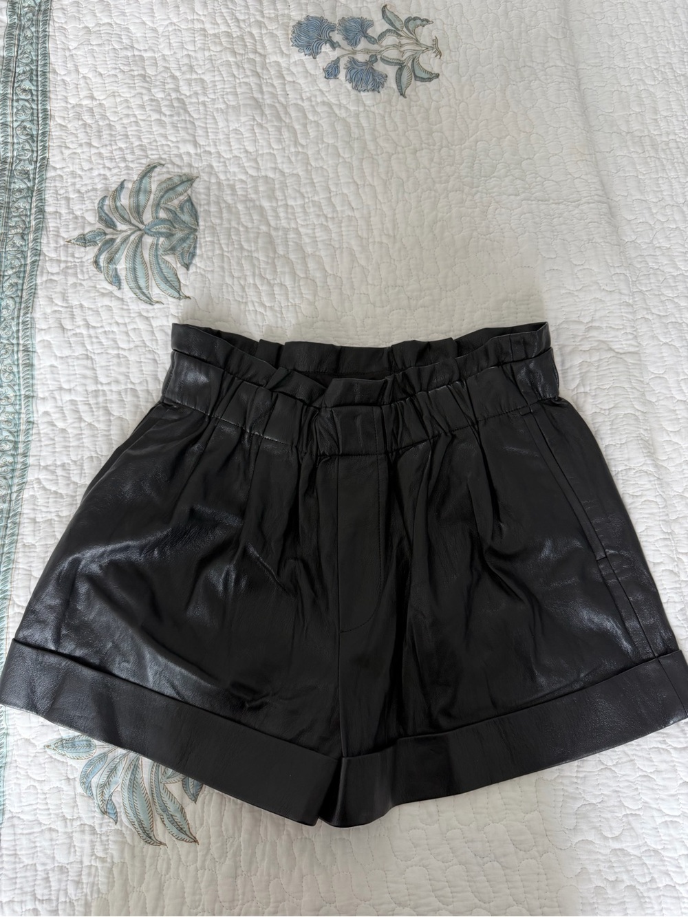 Alice + Olivia Black Faux Leather High Waist Paperbag Shorts